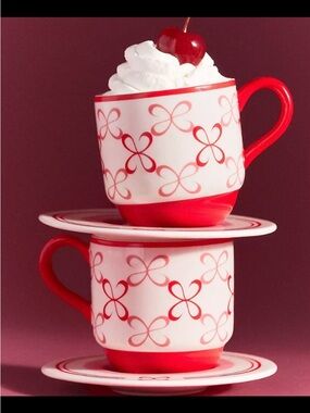 Anthropologie Red & White Espresso cup & Saucer.